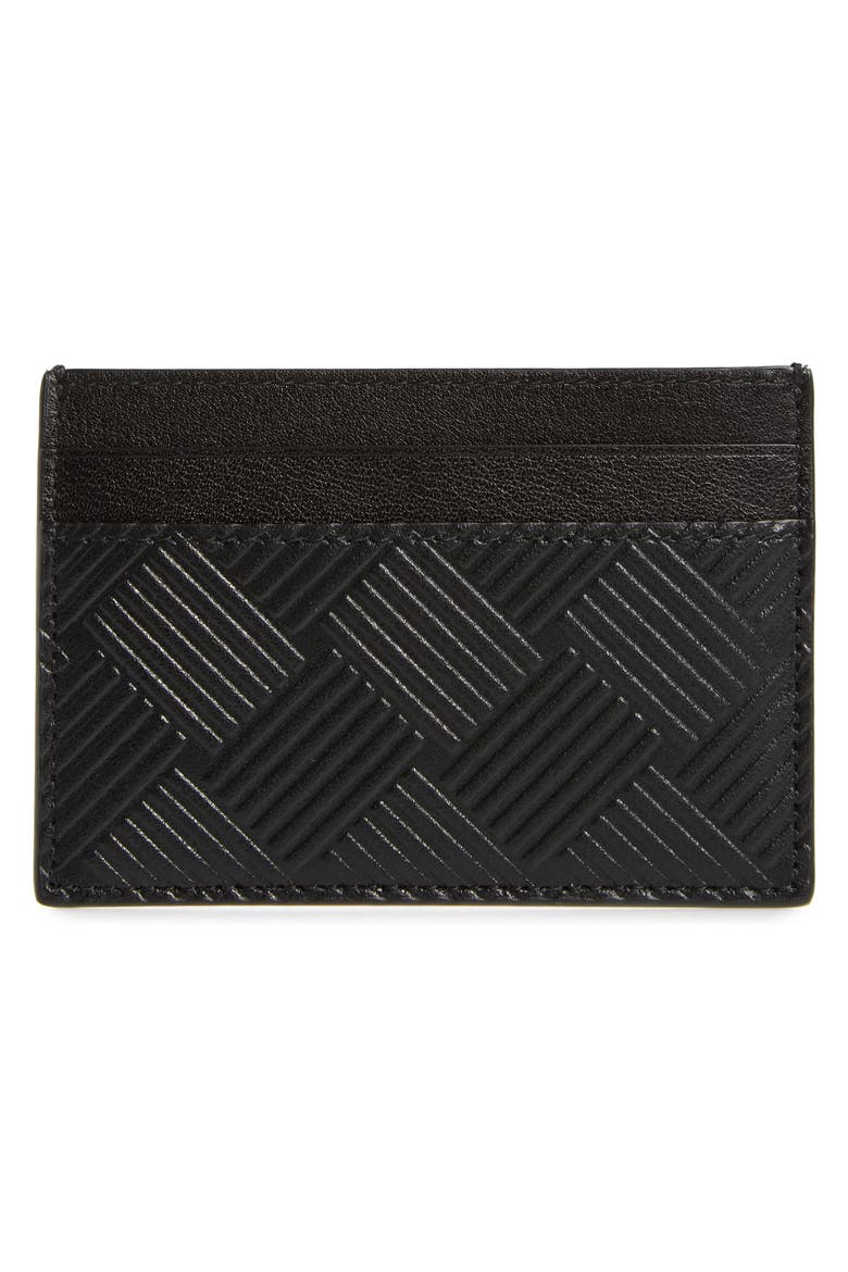Intrecciato Embossed Leather Card Case, Alternate, color, BLACK-SILVER