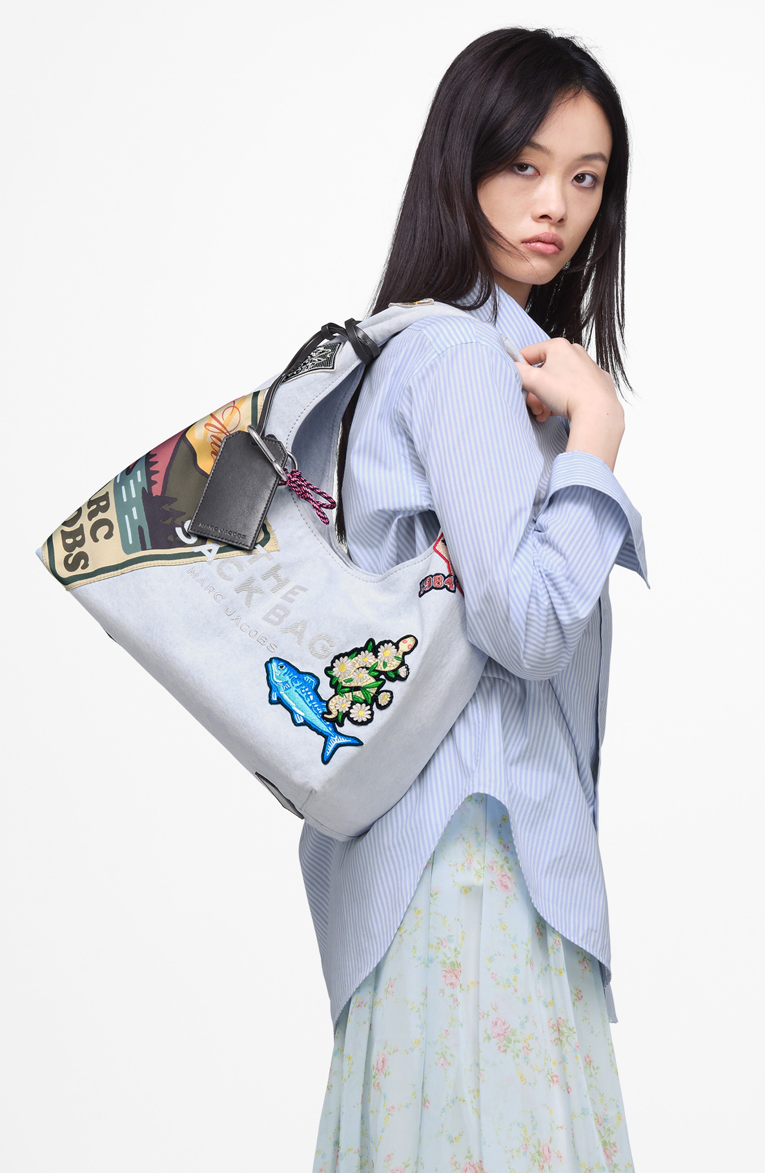 Marc Jacobs The Camp Patchwork Denim Sack Shoulder Bag, Alternate, color, Light Wash