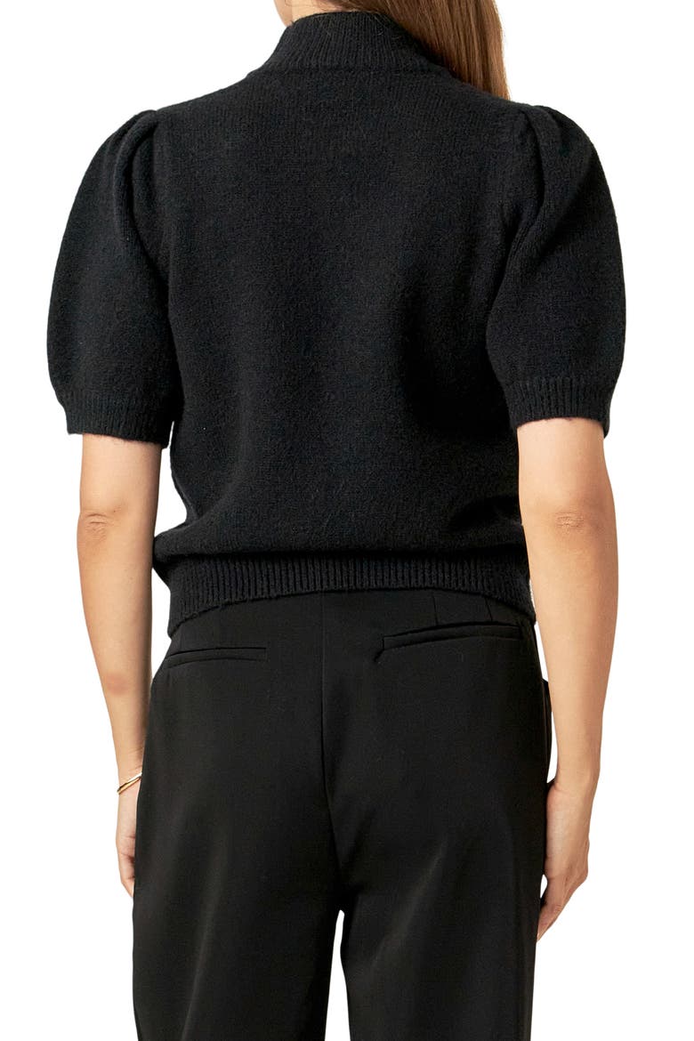 Heart Embellished Puff Sleeve Sweater, Alternate, color, BLACK