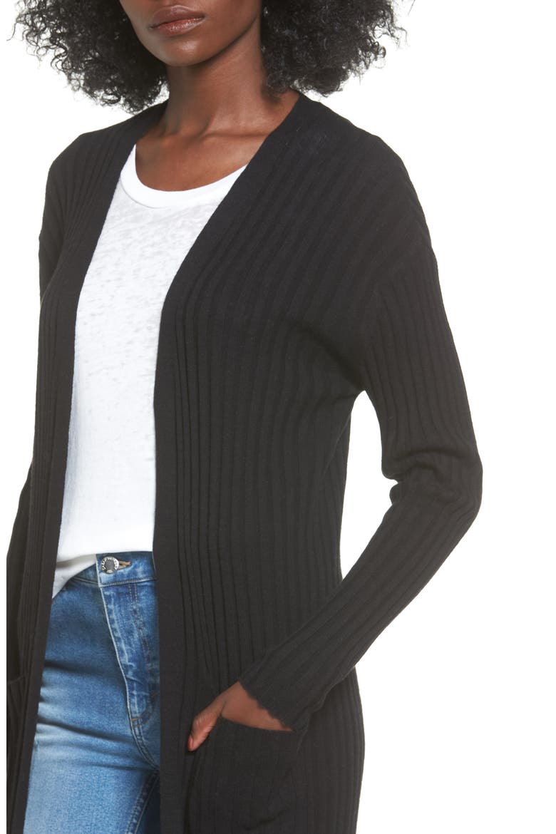 Rib Knit Midi Cardigan, Alternate, color, BLACK