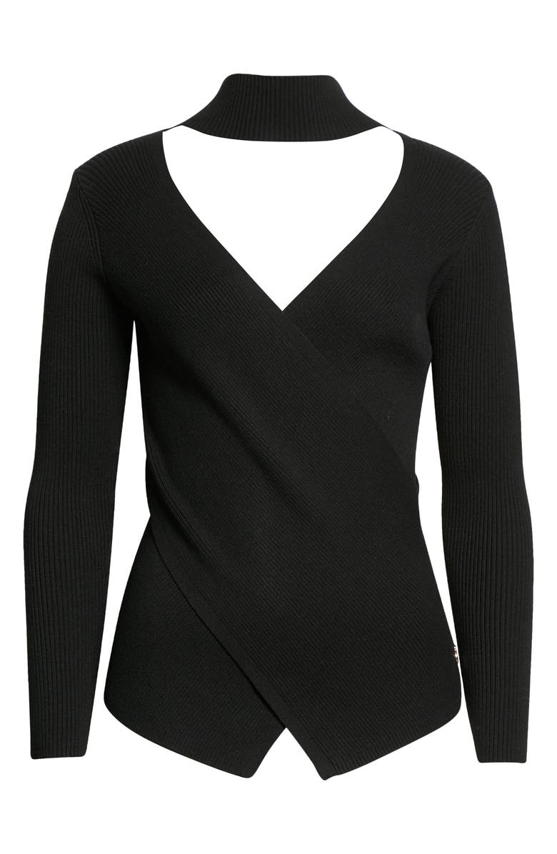 Milly Cutout Wool & Cashmere Rib Turtleneck Sweater, Alternate, color, 