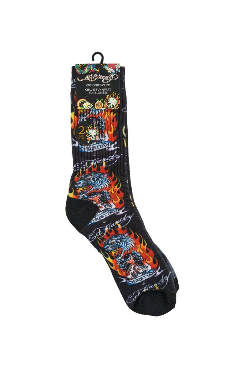 Flaming Eagle 360 Print Full Cushion Crew Sock 2-Pack, Alternate, color, Black