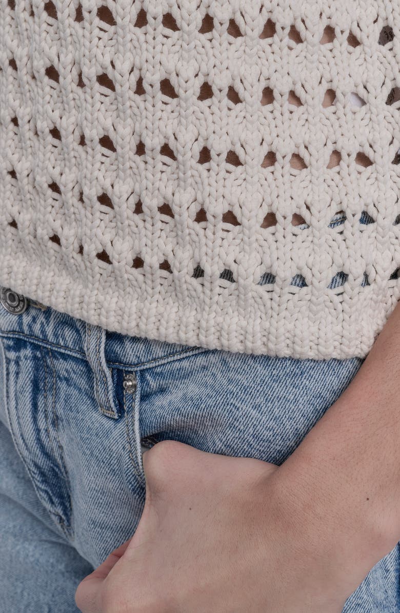 DKNY Jeans Open Stitch Pointelle Polo, Alternate, color, Eggnog