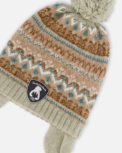 Deux Par Deux Lined Knit Pompom Hat With Ear Flaps In Green