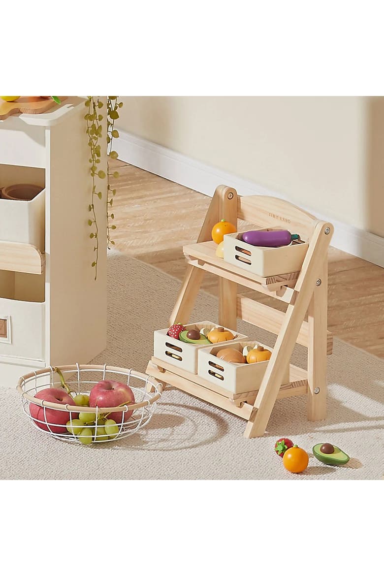 Wooden Play Food Set with Display Rack for Kids, Alternate, color, Multicolor