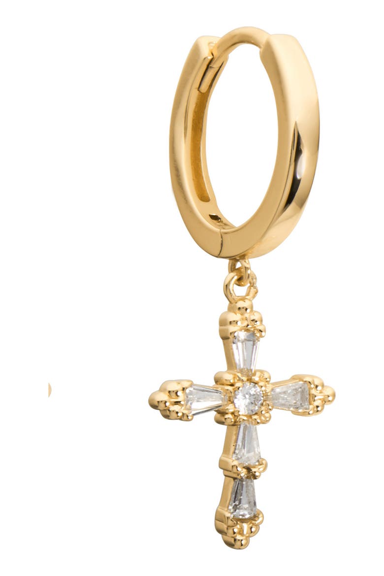 Cubic Zirconia Cross Huggie Hoop Earrings, Alternate, color, GOLD