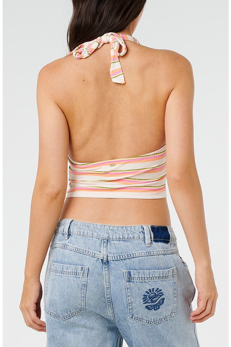 Topanga Canyon Rib Stripe Halter Crop Top, Alternate, color, PEACH