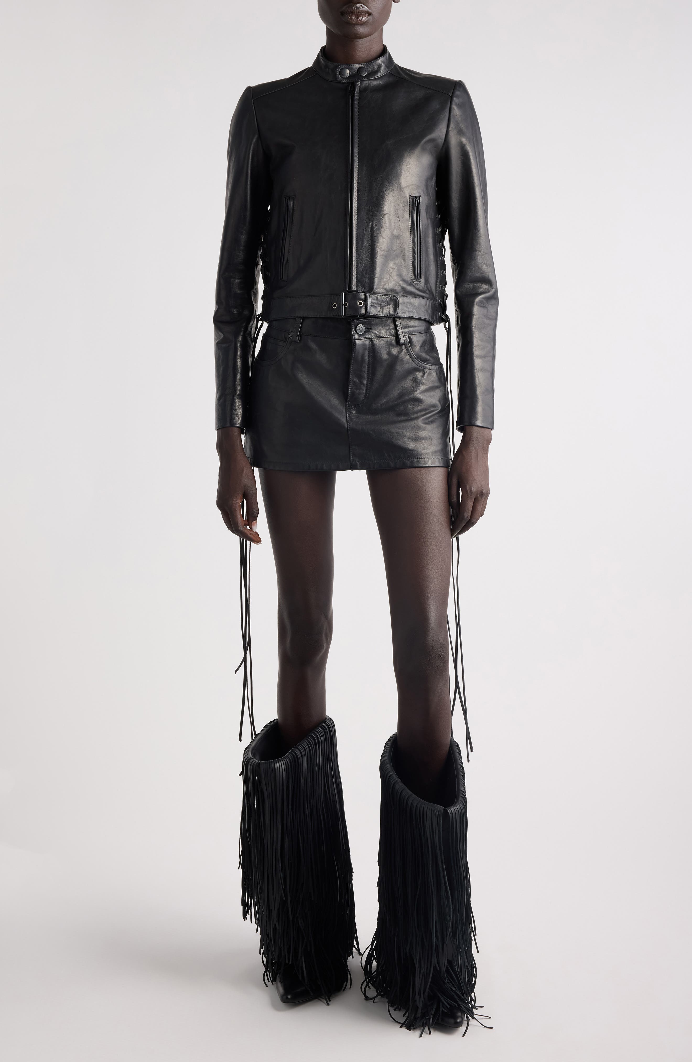 Lace-Up Leather Biker Jacket - image 2