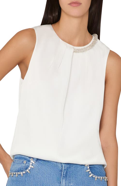 Milly Lily Satin Crystal Embellished Sleeveless Top In Ecru