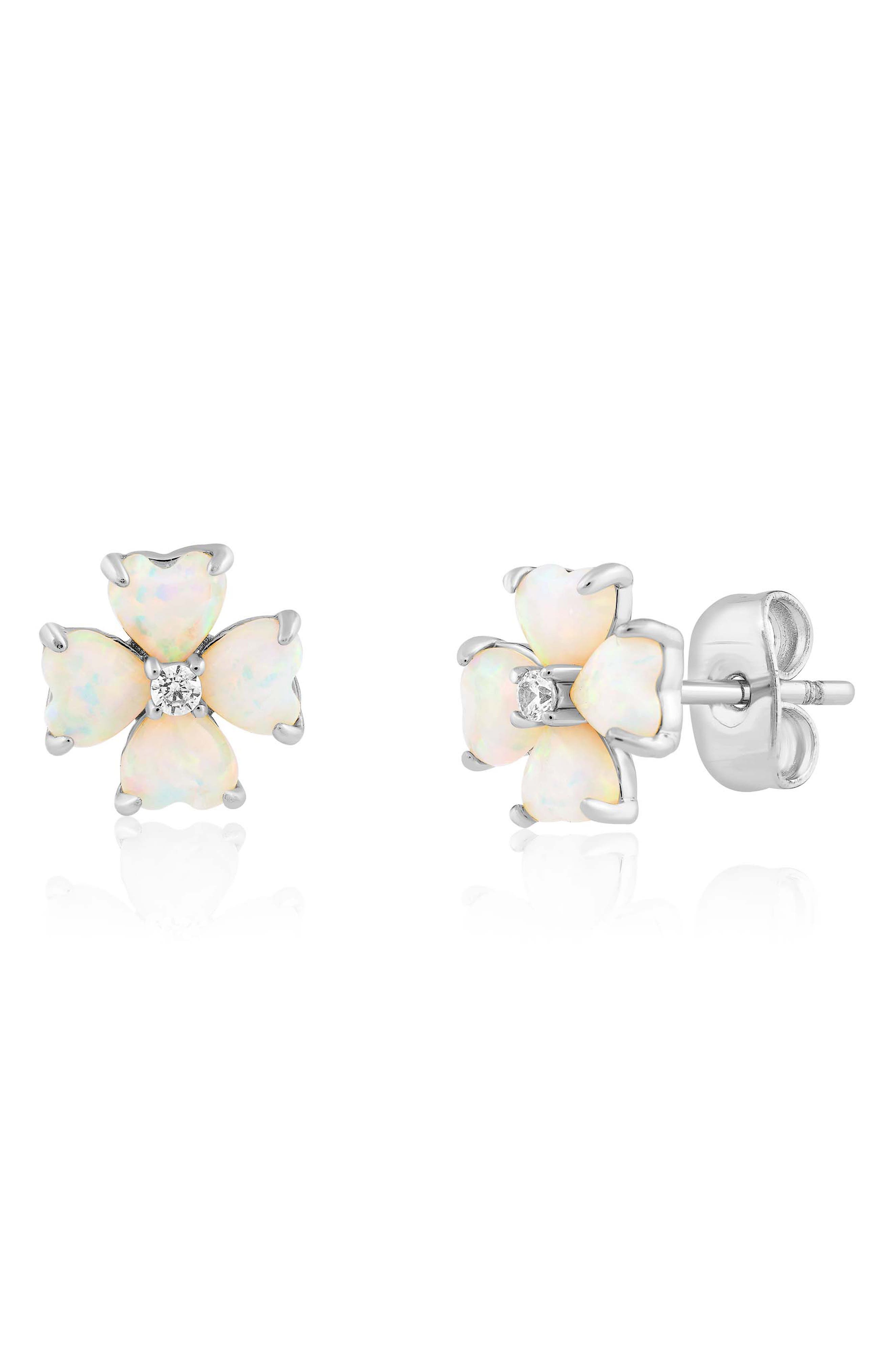 Imitation Opal Heart Flower Stud Earrings