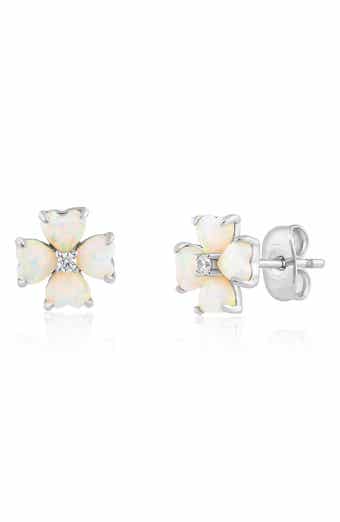 Imitation Opal Heart Flower Stud Earrings