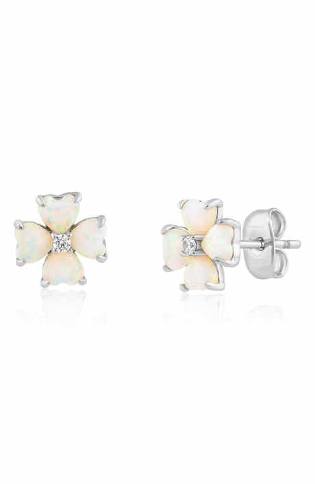 Imitation Opal Heart Flower Stud Earrings
