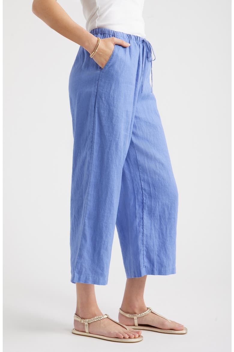 Wide Leg Crop Linen Pants, Alternate, color, BLUE DENIM