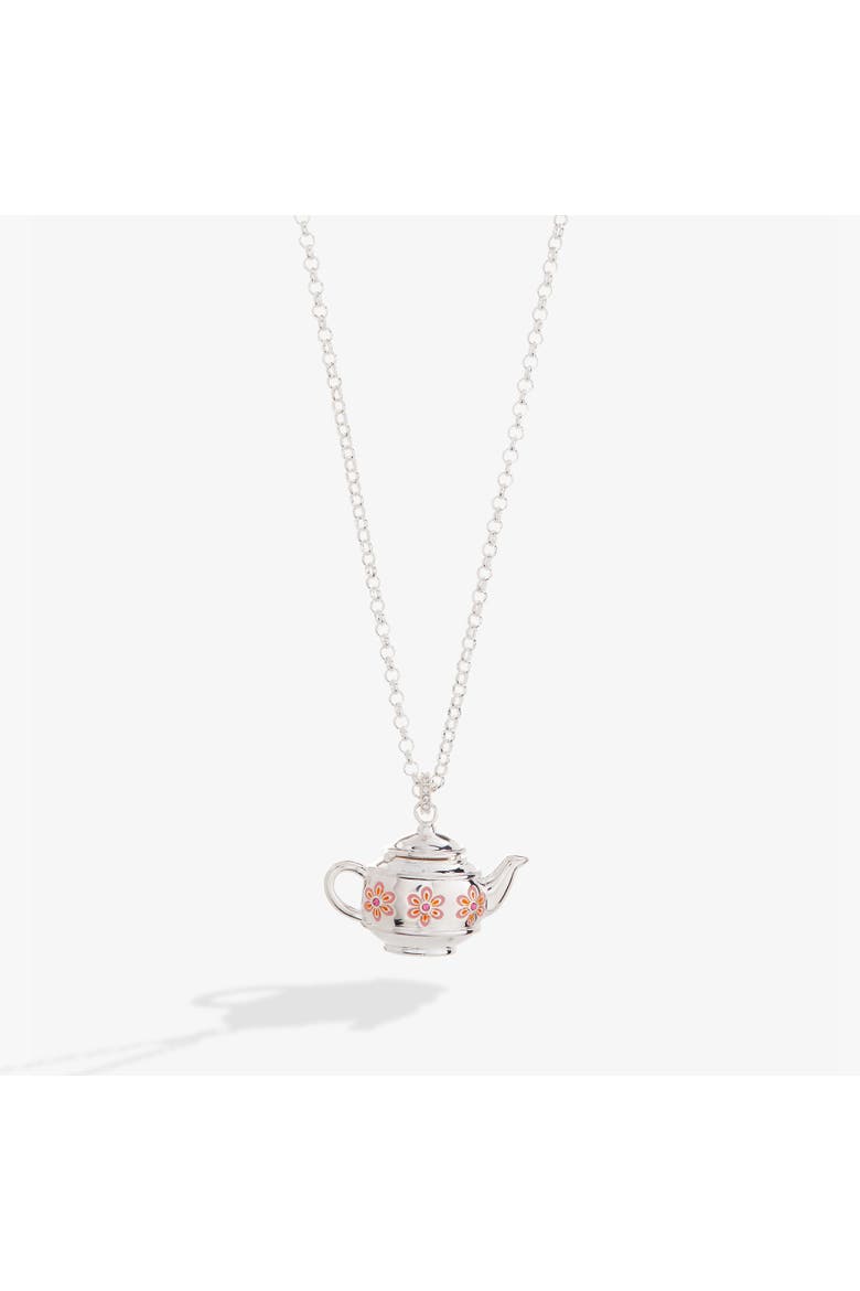 Floral Teapot Locket Pendant Necklace, Alternate, color, Silver