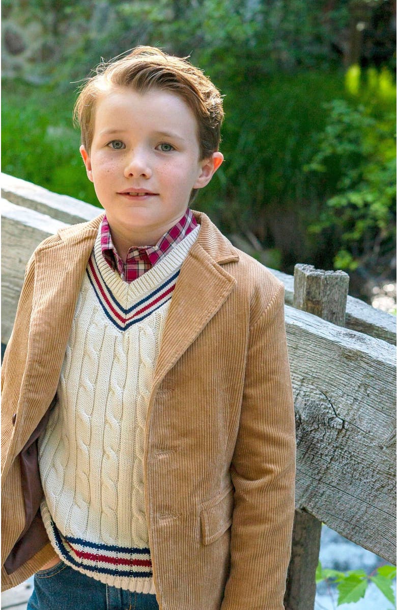 Hope & Henry Boys' V-Neck Cricket Sweater, Kids, Alternate, color, Antique White