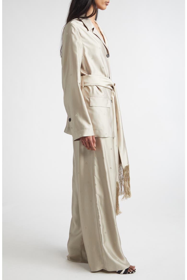 Gancini Jacquard Silk Jacket with Fringe Sash, Alternate, color, SAFARI