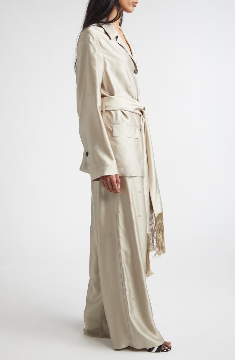 FERRAGAMO Gancini Jacquard Silk Jacket with Fringe Sash, Alternate, color, Safari