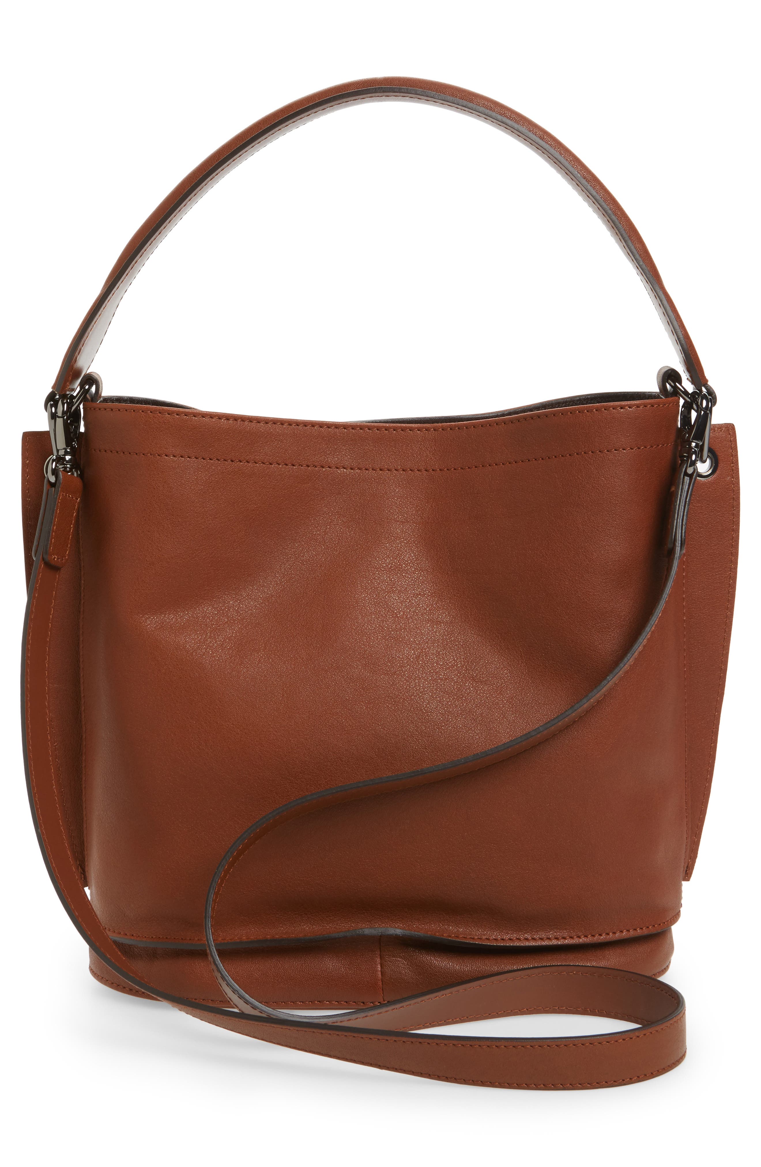 3D Leather Bucket Bag, Alternate, color, COGNAC