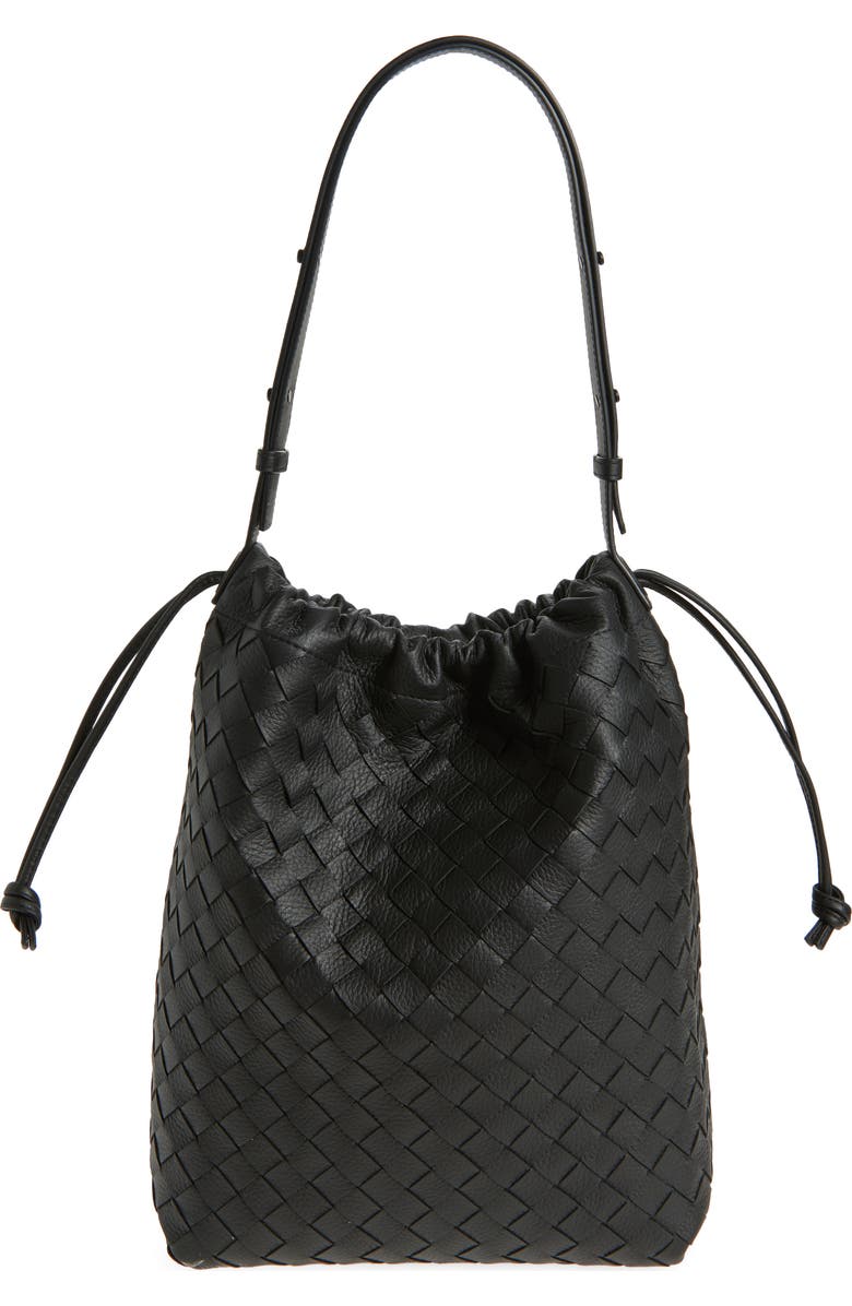 Bottega Veneta Biblioteca Intrecciato Leather Bucket Bag, Main, color, Black-Nero Opaco