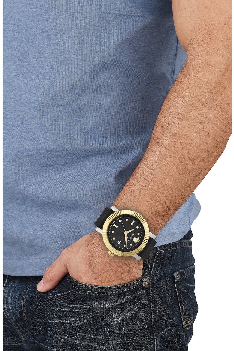 Three-Hand Quartz Leather Strap Watch, 42mm, Alternate, color, TWO TONE