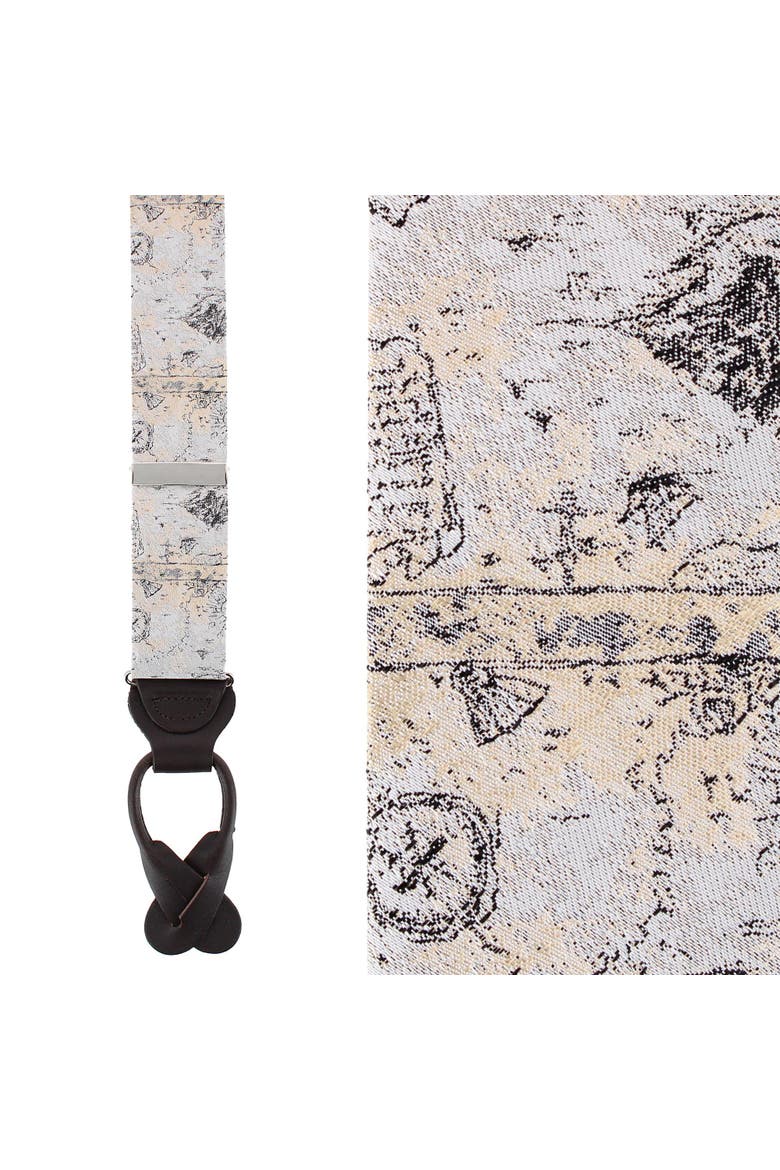 Sparrow's Bounty Treasure Map Silk Button End Suspenders, Main, color, Light Tan