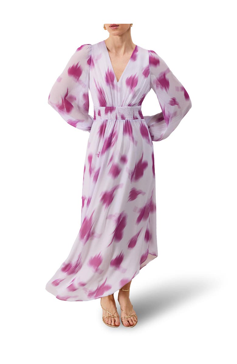 Ro&Zo Anya Blurred Floral Smock Waist Dress, Alternate, color, Pink