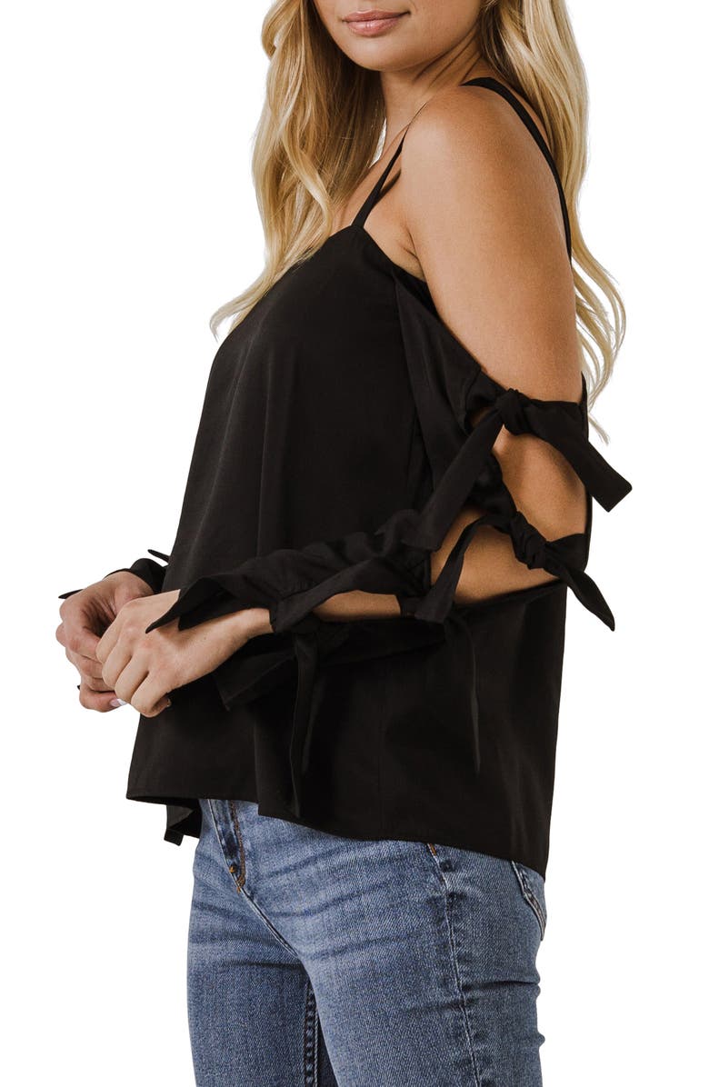 Endless Rose Tie Sleeve Cold Shoulder Top, Alternate, color, 
