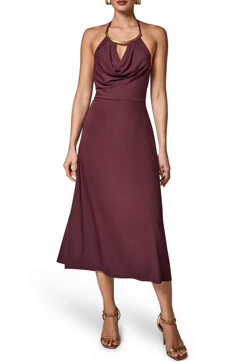 Halter Midi Dress, Main, color, PRUNE
