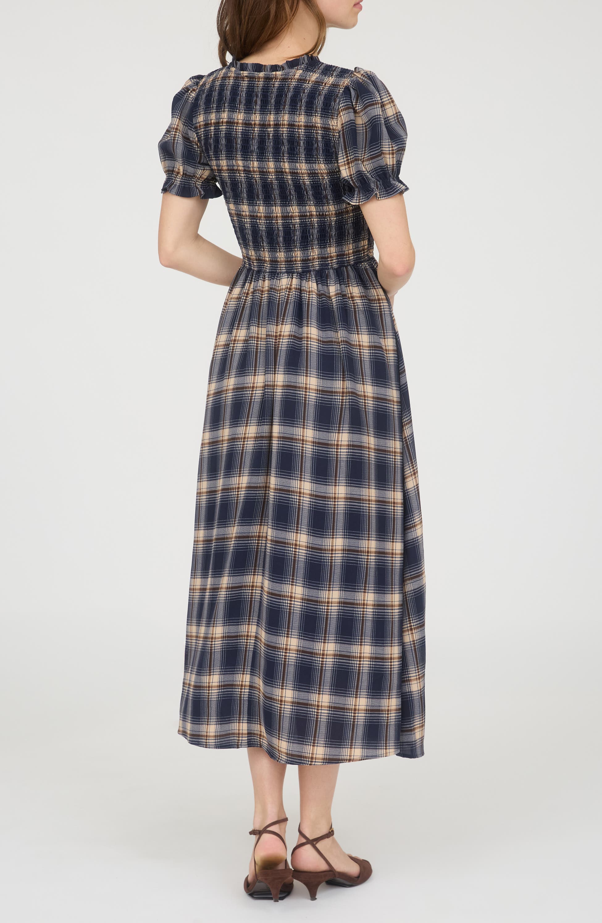 Plaid Tie Front Midi Dress