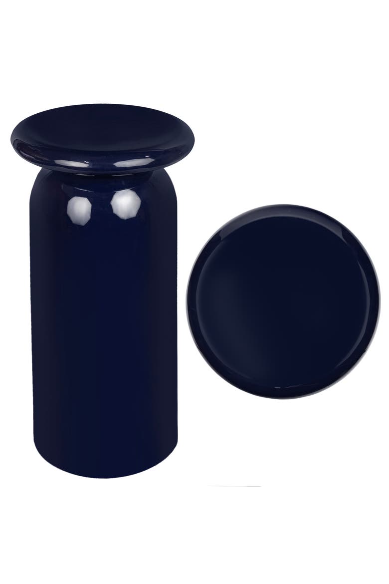 Miles Modern Metal Round Drink Table - Sleek Cylinder Mushroom Pedestal Accent End Side Table for Living Room Bedroom, Main, color, Navy