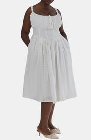Taideux Marie Fuller Bust Embroidered Cotton Midi Corset Dress