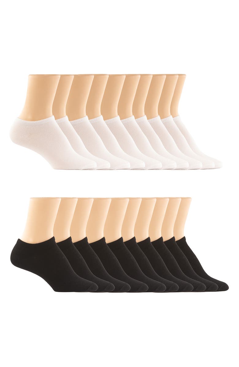 Felina Assorted 10-Pack No Show Socks, Alternate, color, Black/ White