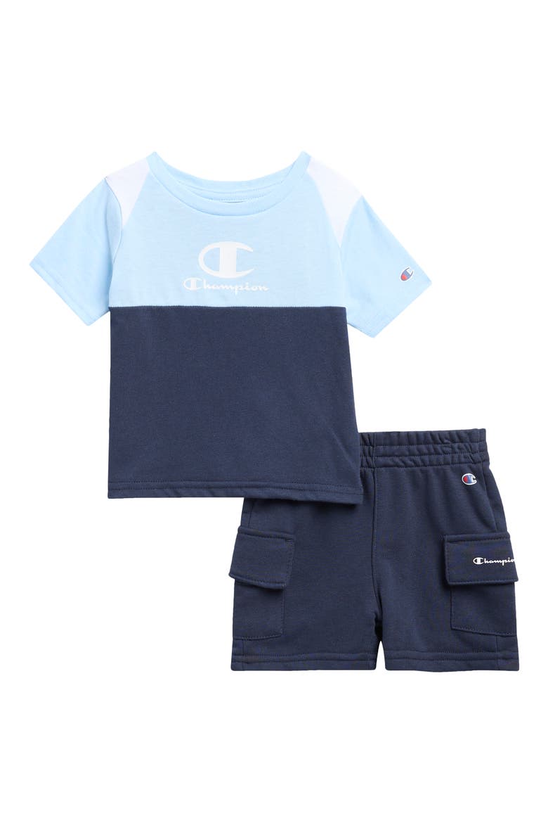 Colorblock Graphic T-Shirt & Cargo Shorts Set, Main, color, DARK NAVY