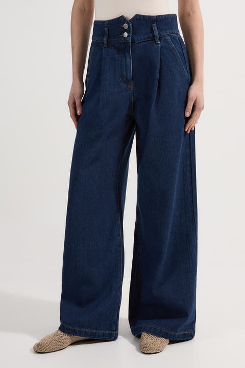 High Waisted Denim Wide Leg Jeans