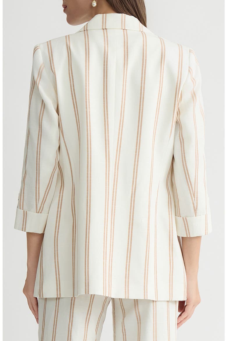 Stripe Roll Sleeve Open Front Blazer, Alternate, color, VANILLA ICE/ TOASTED WHITE