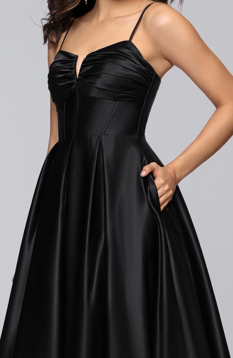 Blondie Nites Notch Neck Satin Ballgown, Alternate, color, Black