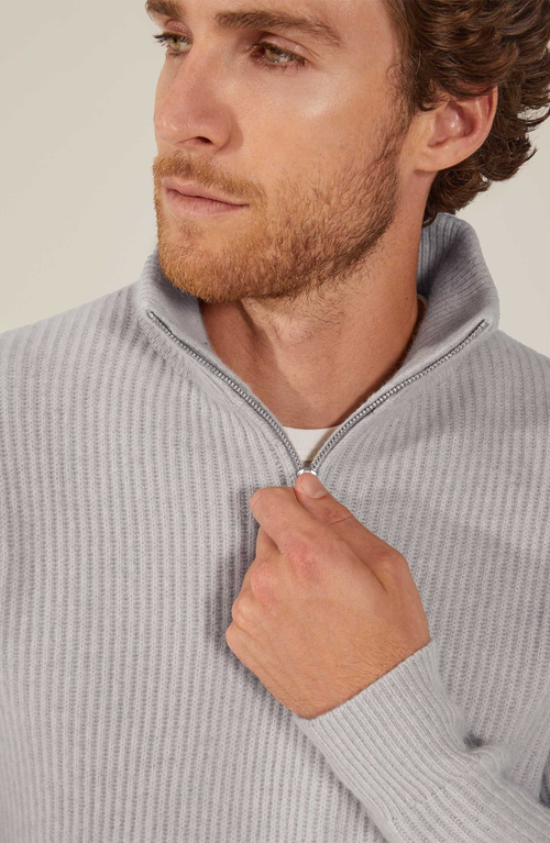 Italic Shane Chunky Cashmere Quarter Zip Pullover In Pebble Grey