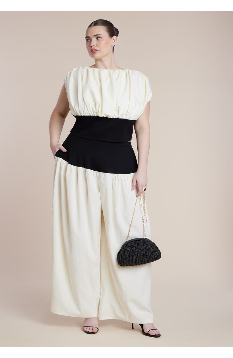 ELOQUII Combo Fabric Draped Top, Alternate, color, Black White