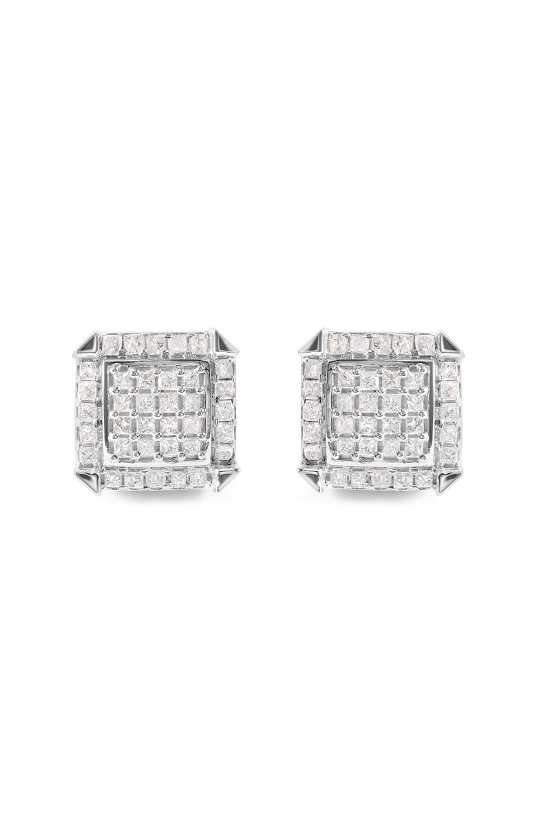 Haus of Brilliance 10K White Gold 1 1/10 Cttw Princess Diamond Composite and Halo Stud Earrings, Main, color, White