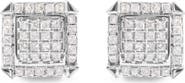 Haus of Brilliance 10K White Gold 1 1/10 Cttw Princess Diamond Composite and Halo Stud Earrings