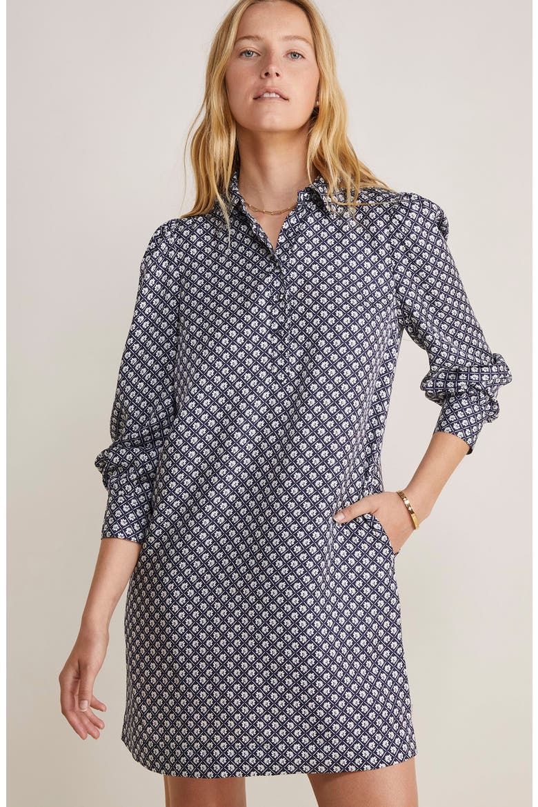 Floral Long Sleeve Silk Blend Poplin Shirtdress, Alternate, color, LATTICE FLORAL-NAVY