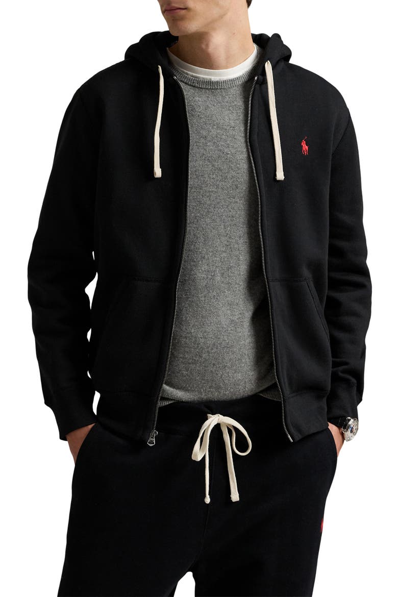 Cotton Blend Fleece Zip Front Hoodie, Main, color, POLO BLACK