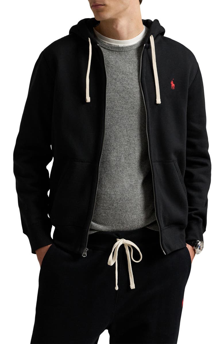 Polo Ralph Lauren Cotton Blend Fleece Zip Front Hoodie, Main, color, Polo Black