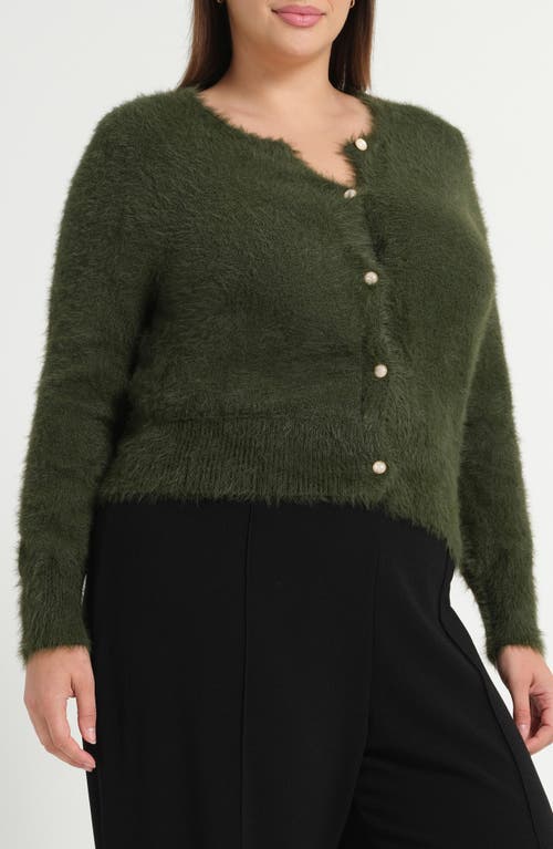 Estelle Camille Fuzzy Crewneck Cardigan In Green