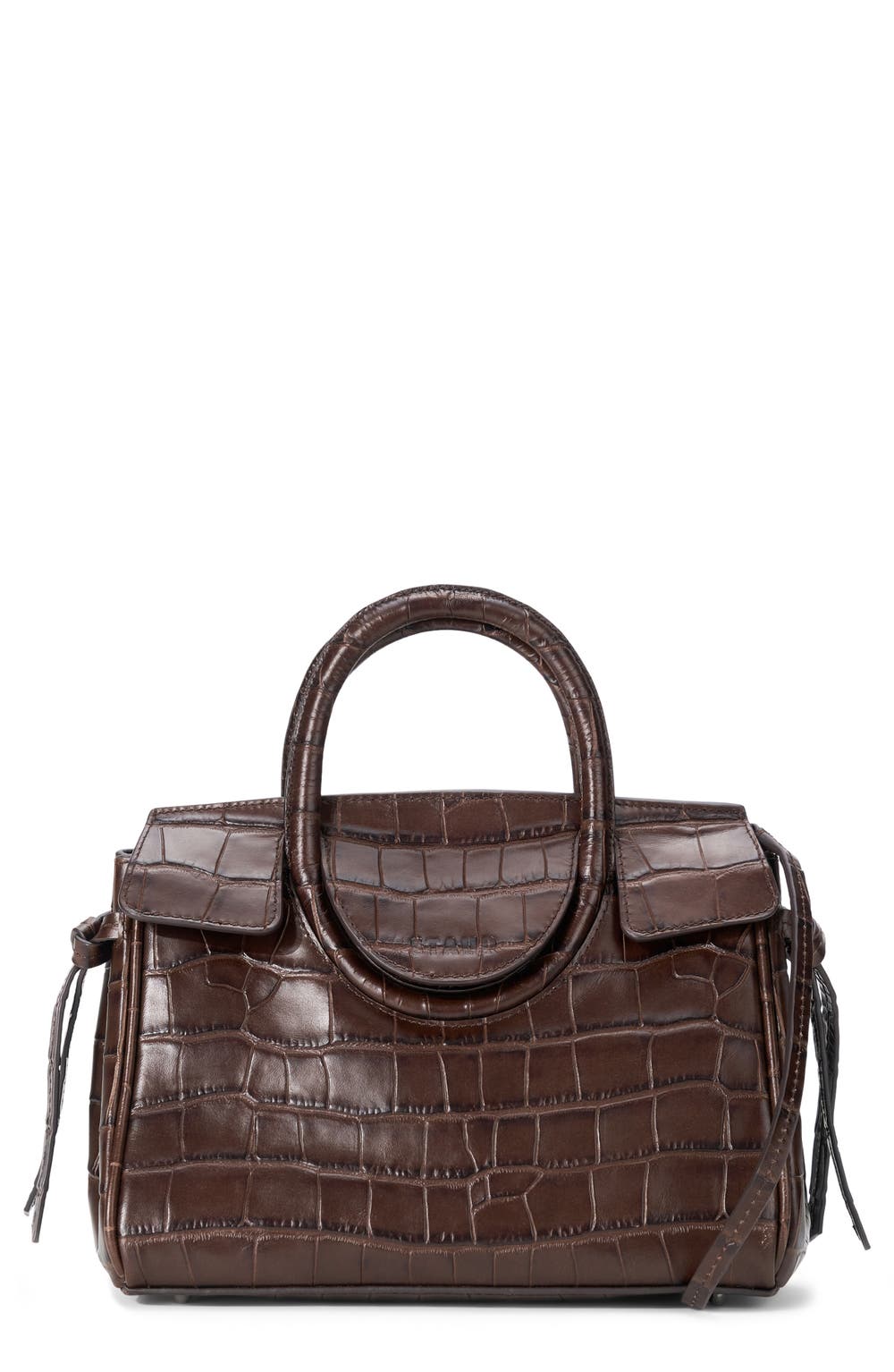 Mini Maude Croc Embossed Leather Carryall, color, ESPRESSO CROCO