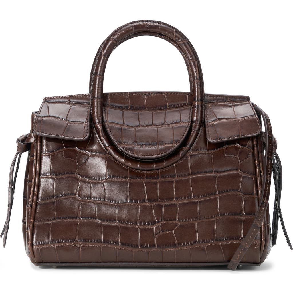Staud Mini Maude Croc Embossed Leather Carryall In Brown
