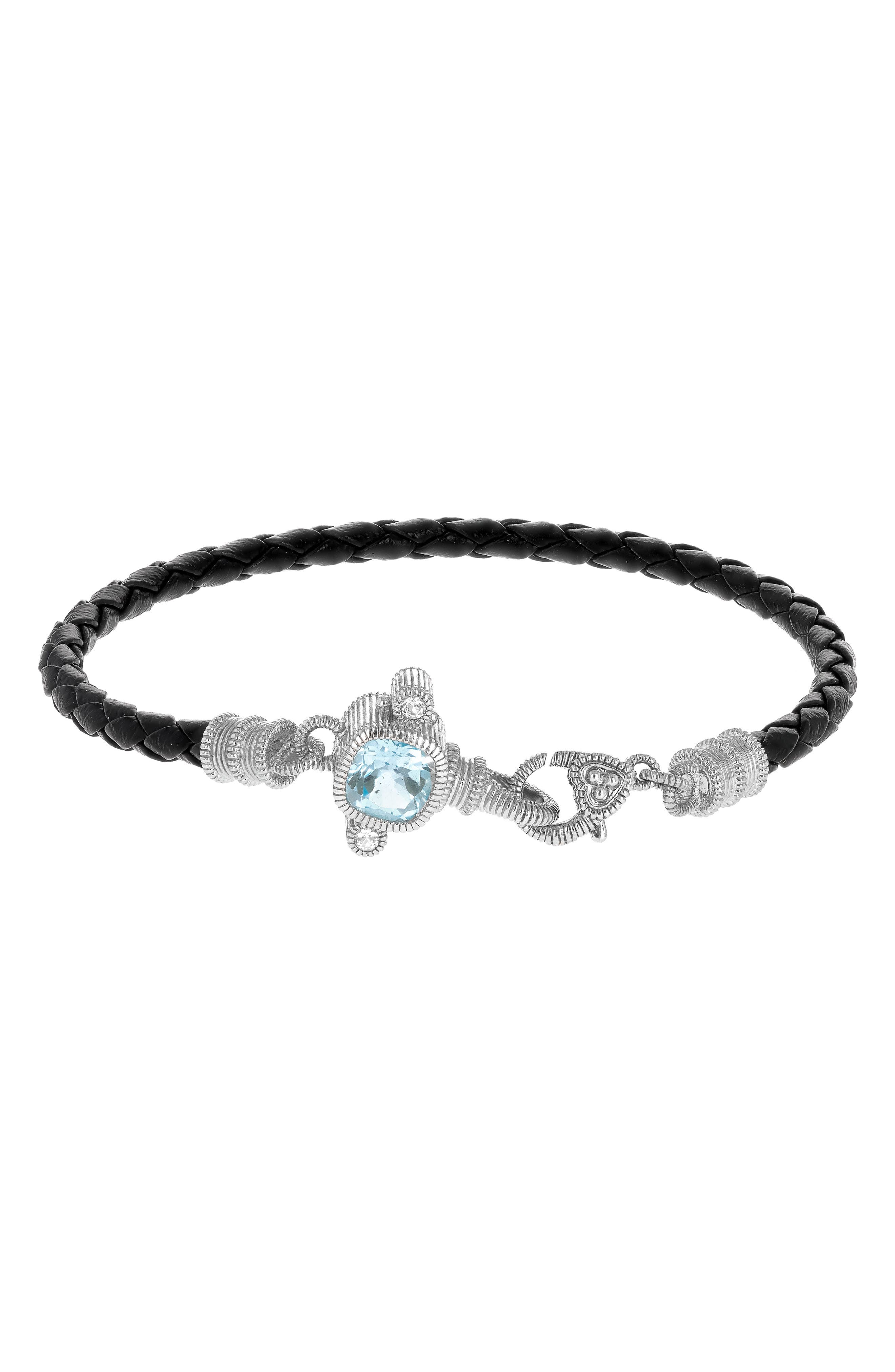 Judith Ripka Sterling Silver Sky Blue Topaz Braided Leather Bracelet ...