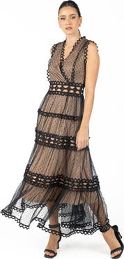 AKALIA Serena Black Lace Maxi Dress