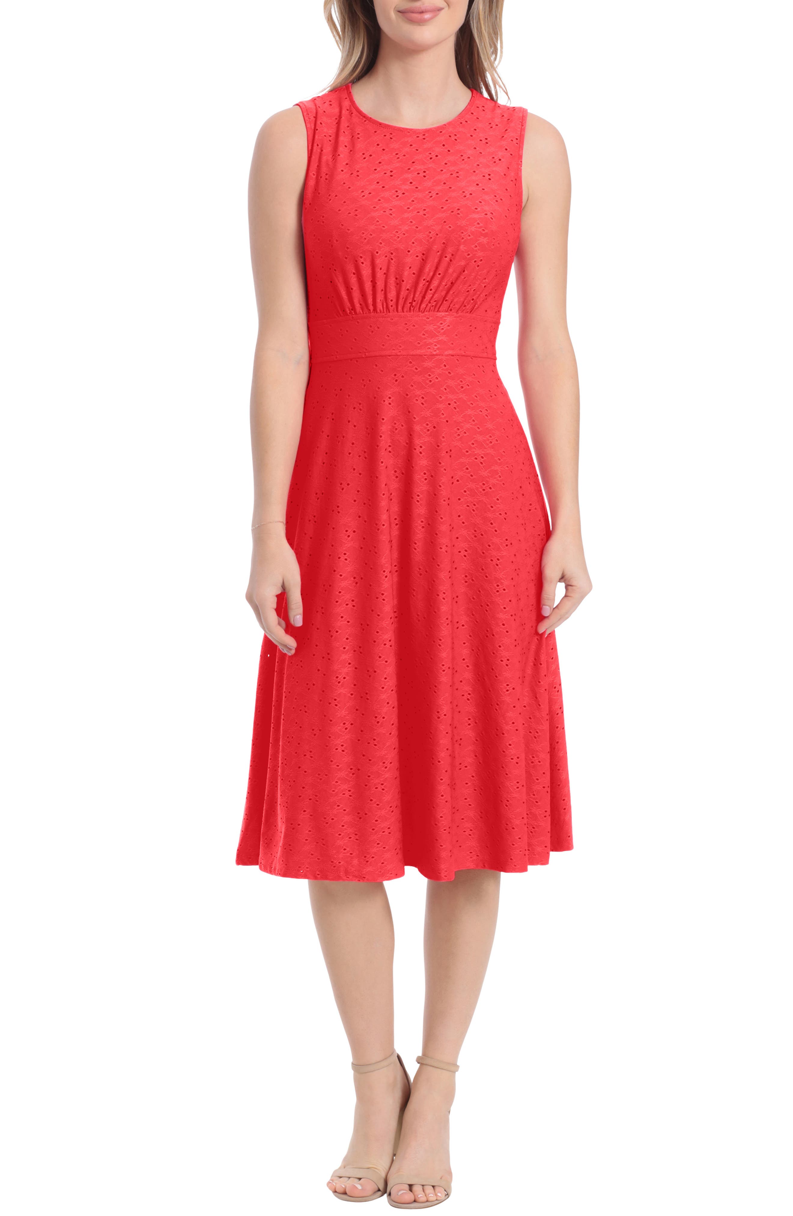 Eyelet Jersey Sleeveless Midi Dress