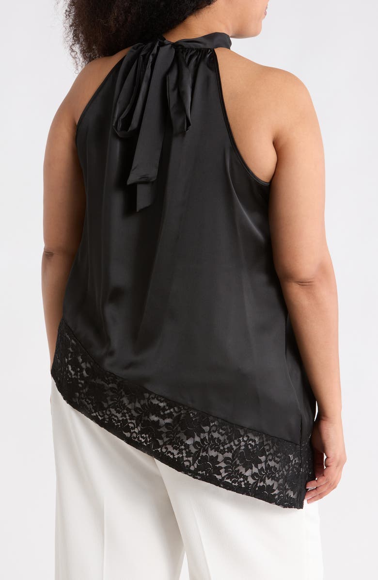 Renee C Sleeveless Lace Trim Satin Asymmetric Top, Alternate, color, Black